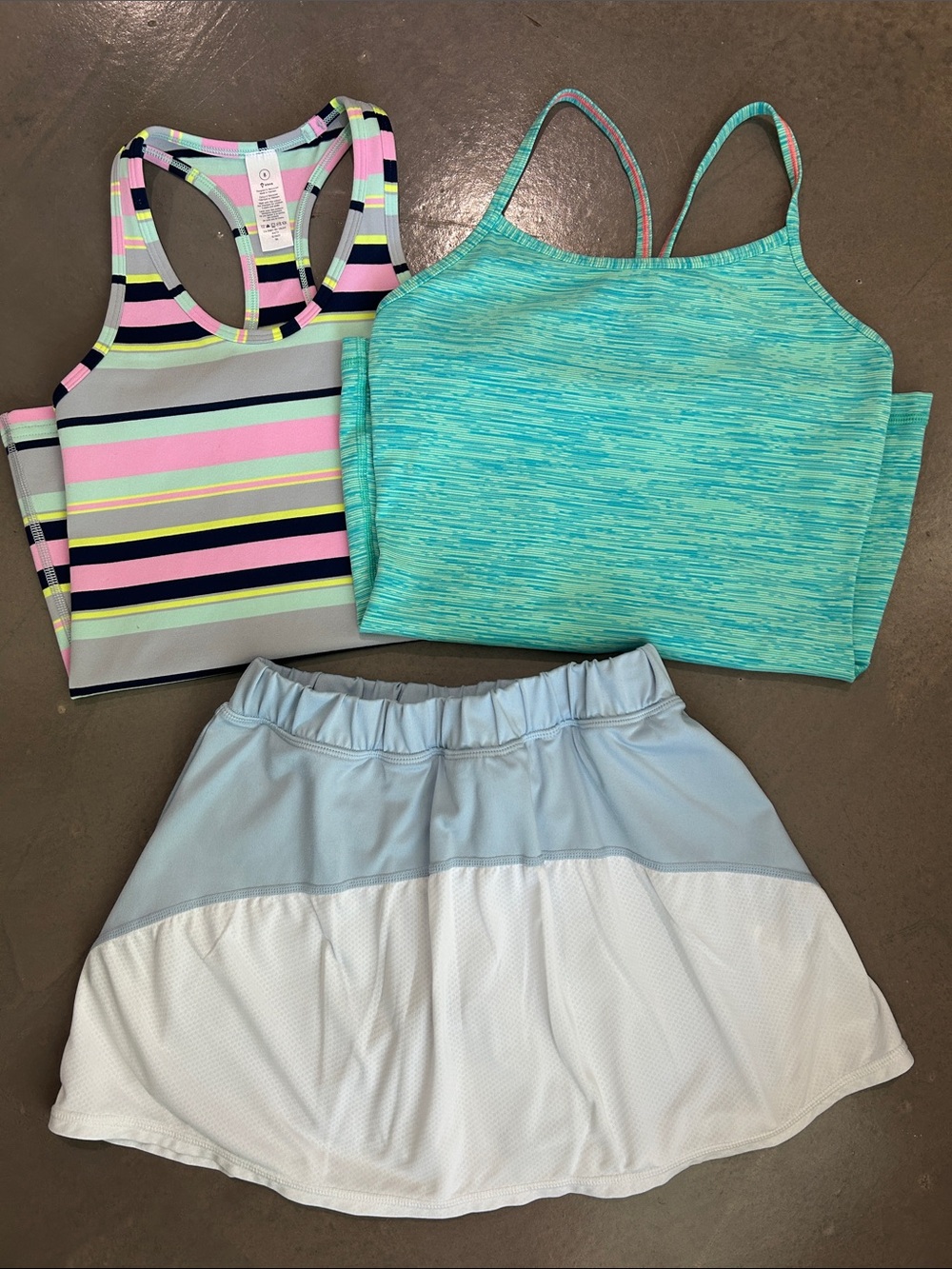 Active Wear Bundle -  Striped Tops and Light Blue & White Skort